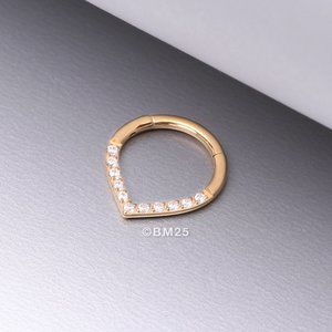 Implant Grade Titanium Golden Chevron Sparkle Lined Seamless Clicker Hoop Ring